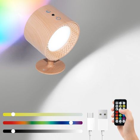 Lampada da parete a LED magnetica con luce notturna, 3 colori, 7 RGB, effetto legno, doppia sorgente luminosa, striscia LED wireless con telecomando, batteria ricaricabile da 2000 mAh, 1 pezzo.