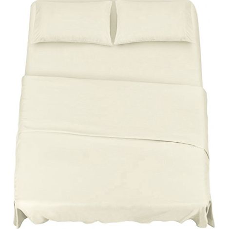 KLULK Set Lenzuola Completo Letto Matrimoniale Panna, Lenzuolo Sotto Con Angoli + Lenzuolo Sopra + 2 Federe (1/5)