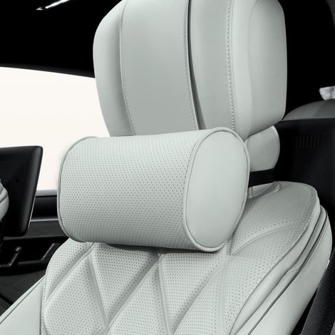 Repose-tête voiture en cuir, coussin mémoire de forme, respirant, gris (1/5)