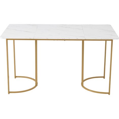 Ensemble de table à manger 7 pièces, table 140 x 80 cm avec 6 chaises, ensemble moderne pour cuisine, chaises de salle à manger avec pieds en métal doré, table à manger moderne à motif marbre et pieds