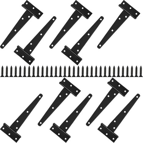 Lot de 10 Charnières Porte en T Robuste, 15 cm Charnière de Porte en Bois Métallique Noire pour Porte en Bois, Porte D'armoire Spendue, Charnière de Porte de Remise, Jardin de Clôture - Avec 70 (1/5)