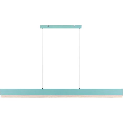 Lampe Suspendue Moderne Scandinave en Métal LED 120 cm Abat-Jour en Bois Marron Clair et Vert Menthe Mara