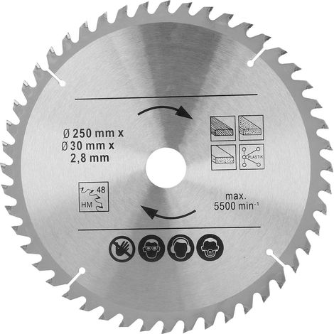 Lame de scie circulaire de 250 mm en carbure cémenté pour la coupe du bois, 5500 tr/min, 250 x 48 x 30