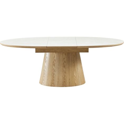 Table à manger extensible ovale en chêne clair et céramique effet Travertin 6 à 8 personnes 170/220 cm - Ora (1/5)