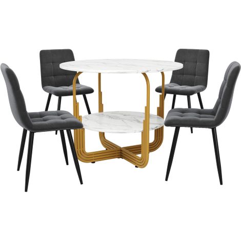 Ensemble de salle à manger 5 pièces (table et 4 chaises) : Ensemble moderne pour cuisine ou salle à manger comprenant une table ronde (diamètre de 80 cm, pieds en métal doré, plateau en MDF finition e (1/5)