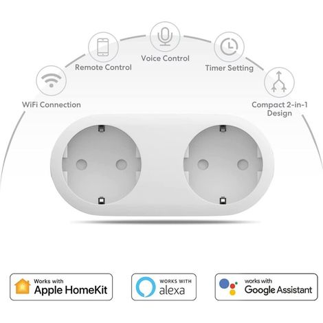 Enchufe inteligente (tipo F), compatible con Apple HomeKit, Siri, Alexa, Google Home y Google Nest, enchufe programable WiFi con control por voz y control remoto (1 unidad) (1/3)