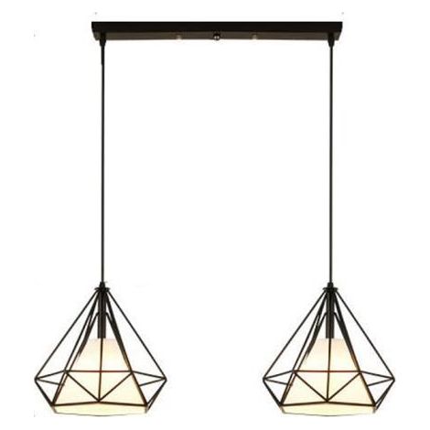 2-Flammig Pendelleuchte Retro Diamant Käfig Eisen E27 Höhenverstellbar für Flur Küche Schlafzimmer Wohnzimmer Cafét - Ohne Leuchtmittel (Schwarz)