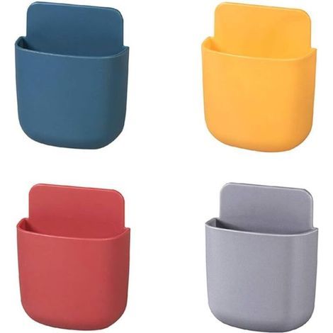 Soporte adhesivo de pared para mandos a distancia y smartphones: juego de 4 cajas de almacenamiento de colores, fácil de instalar, no requiere taladrar. (1/5)
