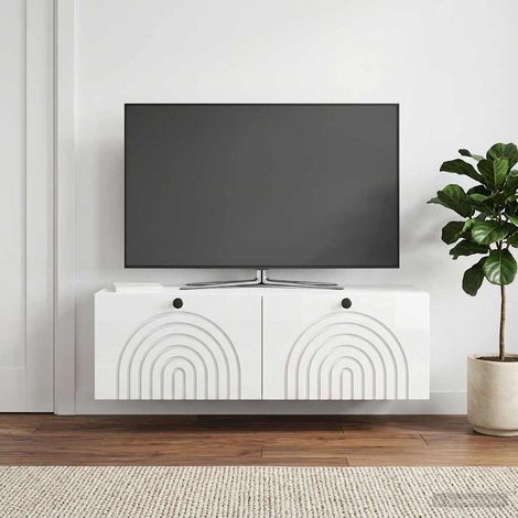 Wandmontierter TV-Schrank Hochglanz Weiß 98 x 31 x 30 cm (1/5)