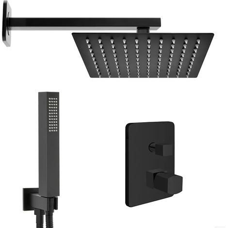 Kit doccia da incasso con soffione 20 cm e set completo nero opaco Lotus (1/5)