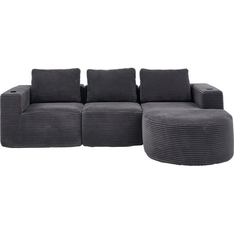 Gerades Sofa 2-Sitzer, Doppelschicht-Komfort mit 3 Kissen und Becherhaltern, Polyester Gepolstert, Dunkelgrau (1/5)