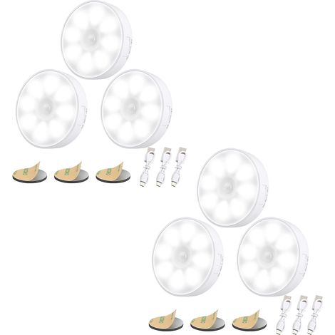 Sollbry LED Automatique Rechargeable par USB[Lot de 6], 8 LEDs & 85mm×85mm×20mm, Lampe Adhésive LED avec Base Magnétique (1/5)