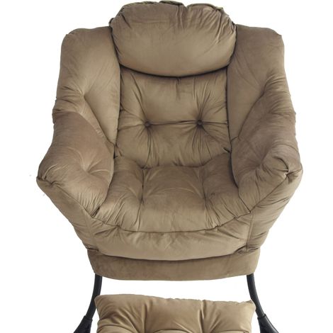 Fauteuil avec repose-pieds khaki, fauteuil relax avec accoudoirs et poche latérale pour salon, chambre ou bureau (1/5)
