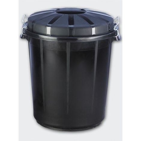 CUBO INDUSTRIAL PLÁSTICO NEGRO CON TAPA