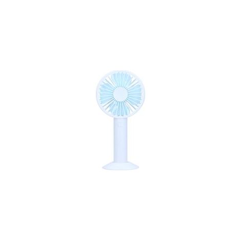 Ventilateur électrique portable à 4 pales et 3 vitesses réglables, rechargeable par USB, avec base (blanc).