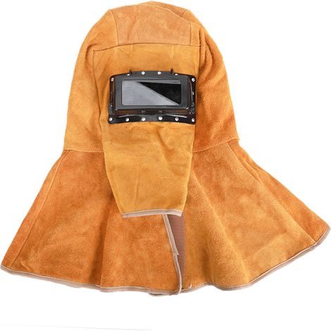 Tablier en cuir de vache pour soudure, cagoule auto-obscurcissante solaire, anti-projections, isolation thermique, protection visage et cou. (1/5)
