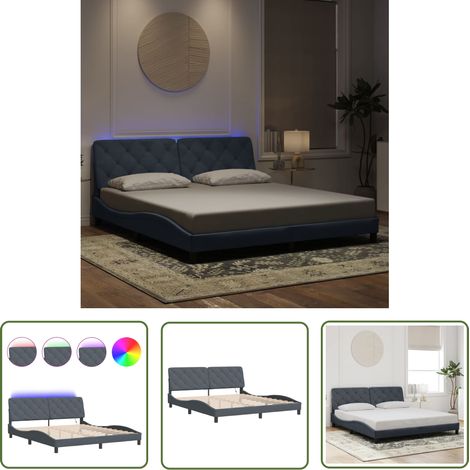 The Living Store Bettgestell mit LED-Leuchten Dunkelgrau 180x200 cm Samt - Samtbettwäsche - Bettsofa - Doppelbett - Boxspringbett - Hochbett (1/5)