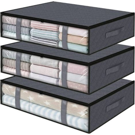 Juego de 3 cajas de almacenamiento para ropa, bolsas plegables para mantas, cajas de almacenamiento debajo de la cama para organizar la ropa, color gris. (1/5)