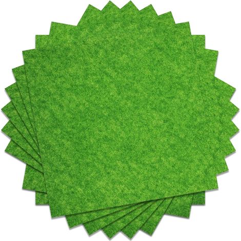 Lot de 8 mini tapis de gazon artificiel 15 x 15 cm, tapis de pelouse, décoration d'herbe artificielle, simulation de pelouse pour modélisme, maison de poupée, jardin miniature, micro-paysage (1/5)