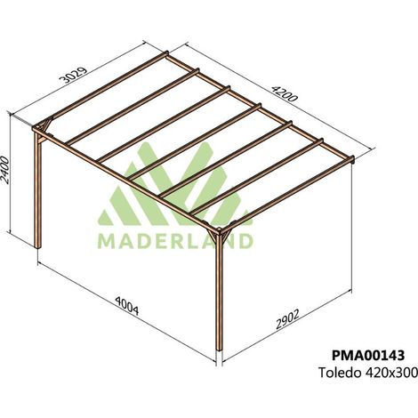 Pérgola de Madera Maciza Adosada Toledo (Maderland) - Gardeneas - 420 x 300 cm