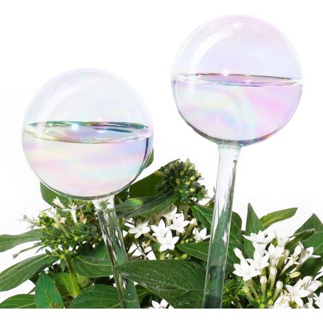 [2 pièces] Piquets en verre transparent aux couleurs irisées dégradées arc-en-ciel, système d'arrosage automatique pour plantes, arrosoir automatique pour bulbes (1/5)