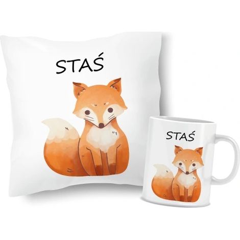 Ensemble coussin et tasse renard, renard avec prénom (1/5)