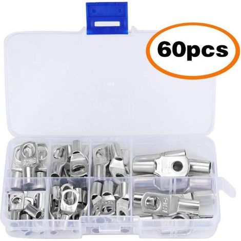 Boulon de trou de cosse électrique, 60 pièces, connecteur en cuivre étamé série SC6-25, sertissage/soudure adapté pour câble de 6m㎡8m㎡10m㎡16m㎡25m㎡ (1/5)