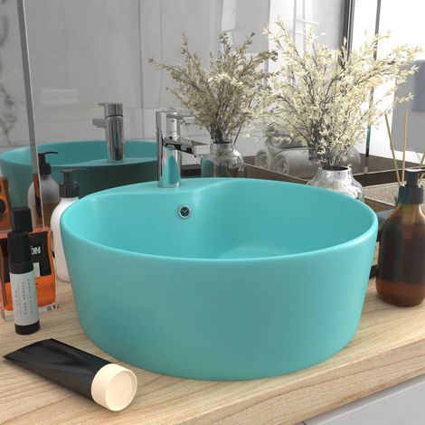Lavabo de luxe avec trop-plein Vert clair mat 36x13cm Céramique (1/5)