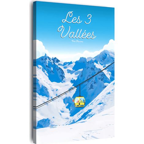 Tableau sur toile illustration téléphérique Val Thorens 30x45 cm - Impression sur Toile Murale Décorative - Image imprimée en HD sur Toile - Toile sur Châssis en Bois FSC - Fabriqué en France (1/5)