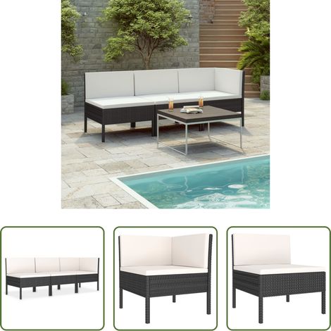 Gartenmöbel - 3-tlg. Garten-Lounge-Set mit Auflagen Poly Rattan Schwarz (1/5)