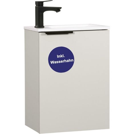 Kometmöbel Gäste-WC Waschtisch Set 40 cm Vormontiert Klein Waschbecken mit Unterschrank (Kaschmir mit Griff 40cm, Mit Wasserhahn Schwarz) (1/5)