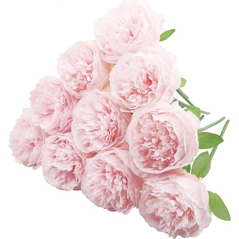 Lot de 10 pivoines artificielles en soie – Tiges simples décoratives – Rose pâle (1/4)
