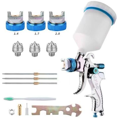 royaluxe -Professionnel Pistolet à Peinture, Haute Pression Kit Pistolet à Pulvérisation d'Air, Pistolet a Peinture Pneumatique à Alimentation par Gravité HVLP 600CC, 1.4MM/1.7MM/2.0MM 3 Taille Buses