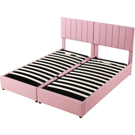 Polsterbett 180x200 cm mit hydraulischem Stauraum, Leinenoptik, Rosa, HOMVRA (1/5)