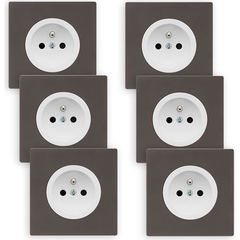 FONTINI 6 prises 2P+T blanc glossy DOM + 6 plaques simples taupe (1/5)