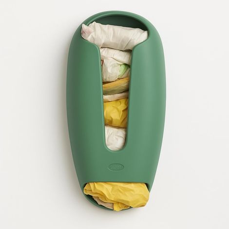 Snips Porte Sachets, Organisateur de Sachets Plastiques, Support Murale pour Sacs en Tissu, Organisateur pour Courses et Déchets, 28.5 x 14 x 8 cm, Vert (1/5)