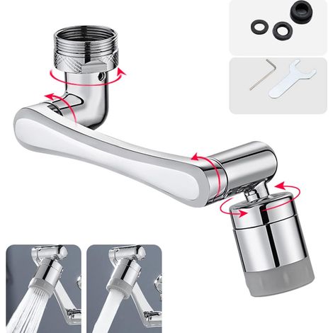 1080° Grad Drehbarer Multifunktionaler Verlängerungshahn, Wasserhahn Aufsatz mit 2-Fach Einstellbarer Perlator für Küche Bad, 1080° Wasserhahn Verlängerung mit Perlatoren - Silber (1/5)
