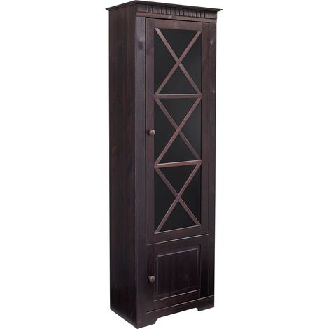 LisaVitrine avec 1 porte + 1 porte en pin marron (1/5)