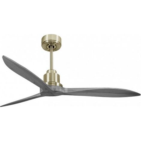 Tenerife  - Super destratificateur et ventilateur DC 132 cm  Laiton pales bois gris sans Lumière 25 à 35 m²