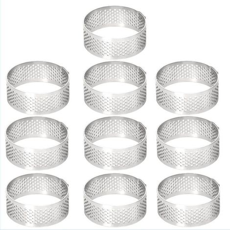 Ensemble de 10 cercles à pâtisserie en acier inoxydable - Cercles de 5 cm de diamètre - Cercles à mousse perforés - Moules à gâteaux et desserts - Convient pour gâteaux, mousses, tartes, quiches (1/5)