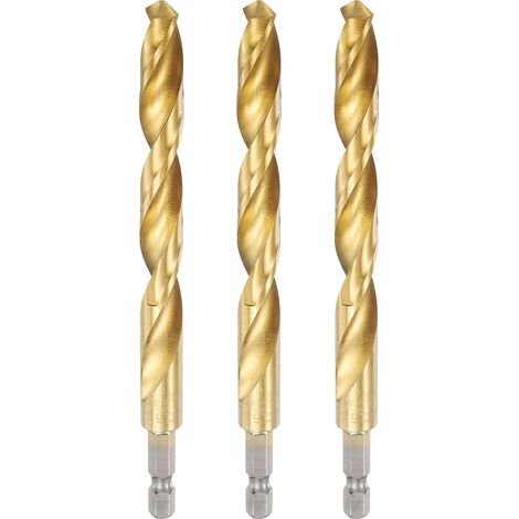 3pcs Forets À Hélicoïde Diamètre De Perçage 10.5mm Longueur 133mm À Tige Hexagonale 1/4" En Titane, Forets En Acier Rapide, Pour Métal Trempé Acier Inoxydable Fonte Plastique (1/5)