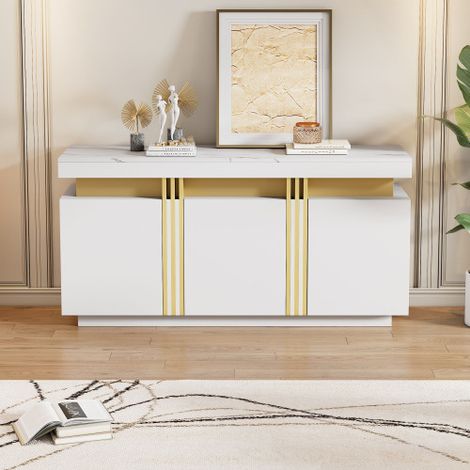Buffet blanc avec 3 portes et séparateurs réglables, 140x38x70 cm (1/5)