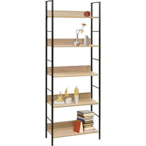 Estantería Librería de Salón Comedor Rubi con 5 Estantes Roble Cambrian y Negro 60x160x28 cm