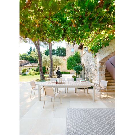 Tavolo da giardino rettangolare allungabile évasion in alluminio trattato con polveri epossidiche, lino e argilla, con 10 posti a sedere - Hespéride