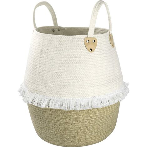 Panier à Linge Grand Panier de Rangement Tissé en Coton avec Poignée, pour Linges Sale Jouets Stockage Décoration Maison 40x38cm (1/5)