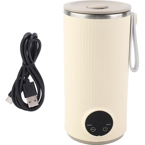 Bouilloire électrique sans fil en acier inoxydable 400 ml pour voiture et voyage, avec agitateur rotatif rechargeable pour lait, thé, café, eau chaude (1/5)