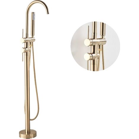 Grifo de baño con caño giratorio, control monomando y acabado en oro cepillado. (1/2)