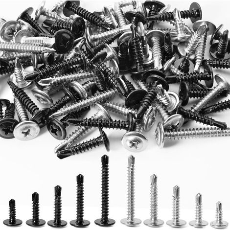 Confezione da 160 viti autofilettanti in acciaio inox per pannelli in legno, metallo e plastica, 5 misure da 8 x 1/2 pollice a 8 x 1,8 cm, nere e argento (1/5)