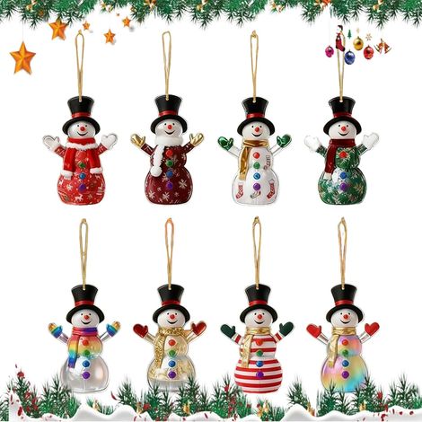 Décorations De Noël 8 Pièces Pendentif Plat 2D Set d Ornements Figurines de Bonhomme de Neige Décorations pour Fournitures de Fête de Noël Maison Cuisine Mur Fenêtre (1/5)