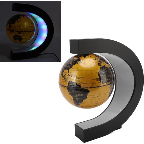 Globe décoratif magnétique en lévitation, 15 cm, rotatif et lumineux, en forme de C, pour bureau. Version anglaise, 100-240 V, prise UE dorée. (1/5)